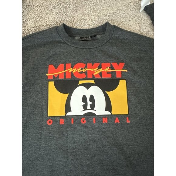Disney Mens Size L Mickey Mouse Original Charcoal Heather Fleece Sweatshirt NEW - Picture 5 of 13